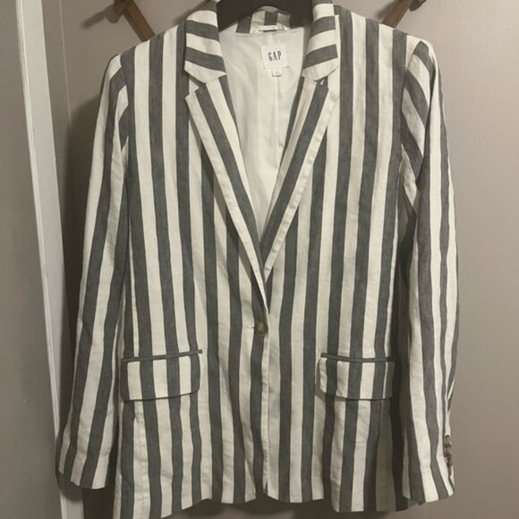 Gap longline linen blend grey and whitew stripes blazer super cute ladies XL - Picture 4 of 9